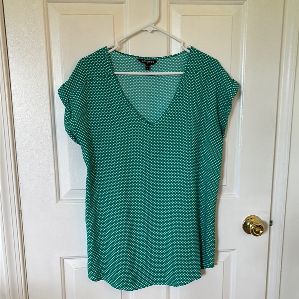 Green Polka Dot V-Neck Top